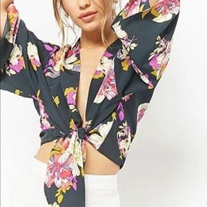 Floral Tie-Front Kimono